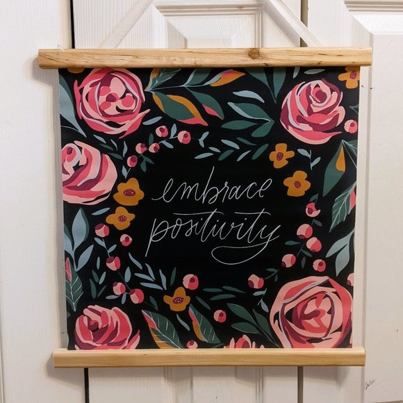 Embrace Positivity Inspirational Wall Hanger Decor Pink Roses Primitives Kathy - Picture 1 of 5
